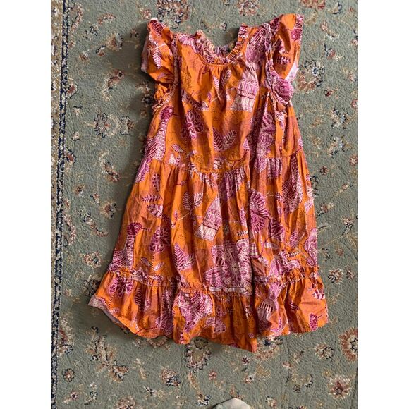 House of Harlow 1960 Orange Floral Bird Boho Tiered Cotton Ruffle Dress size XL